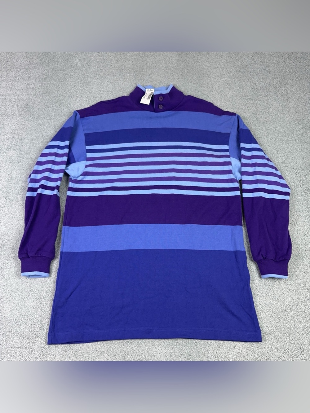 Vintage LL Bean Rugby Shirt Womens M Blue Stripe Jersey Tunic Made In USA NEW
